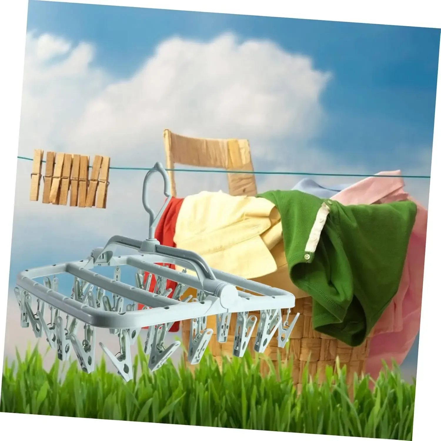 Séchoir à linge pliable en plastique avec 32 pinces pour vêtements, sous-vêtements et chaussettes 6