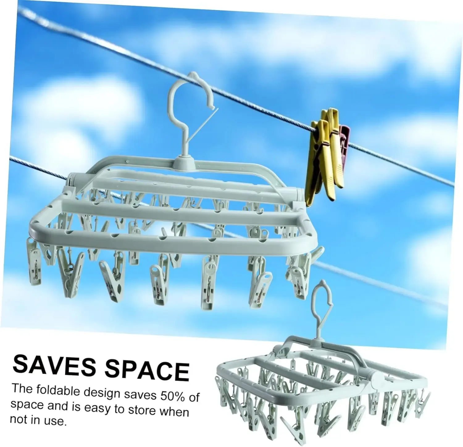 Séchoir à linge pliable en situation d'utilisation