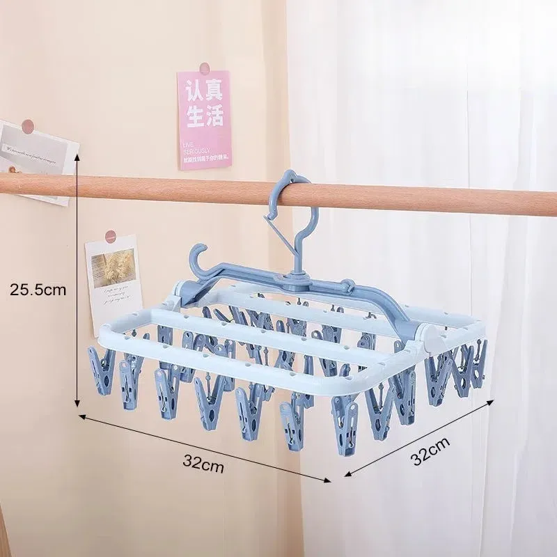 Séchoir à linge pliable en plastique avec 32 pinces pour vêtements, sous-vêtements et chaussettes 9
