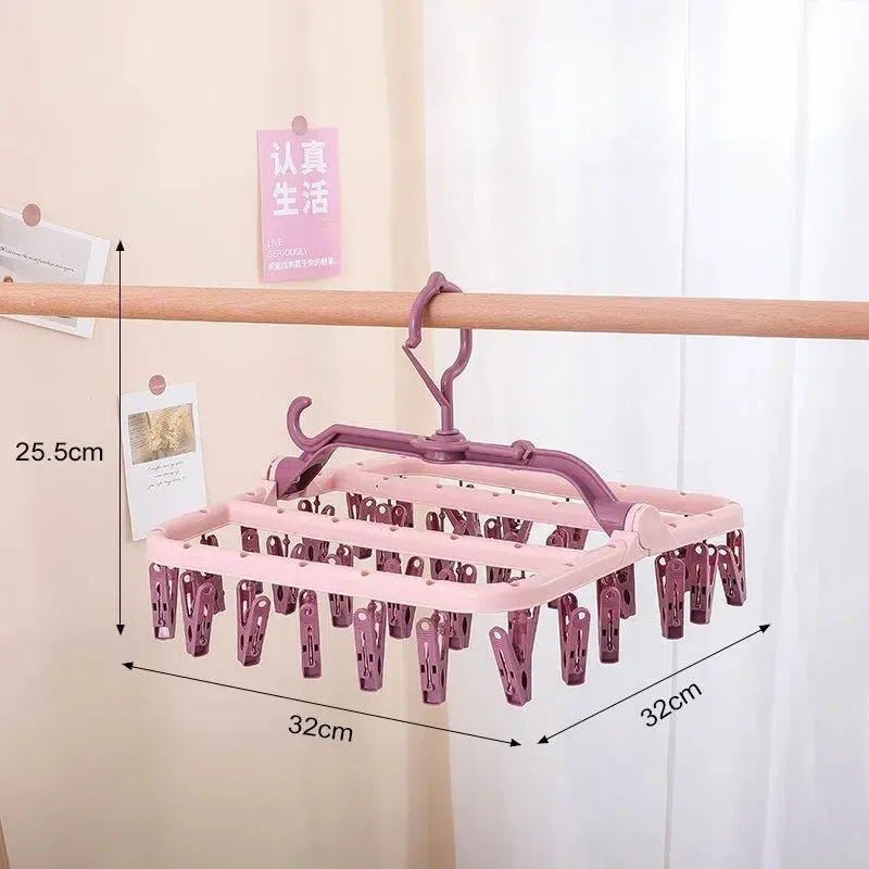 Séchoir à linge pliable en plastique avec 32 pinces pour vêtements, sous-vêtements et chaussettes 8