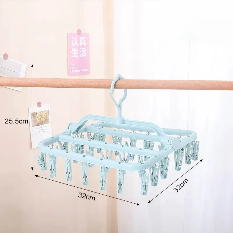 Séchoir à linge pliable en plastique avec 32 pinces pour vêtements, sous-vêtements et chaussettes 11