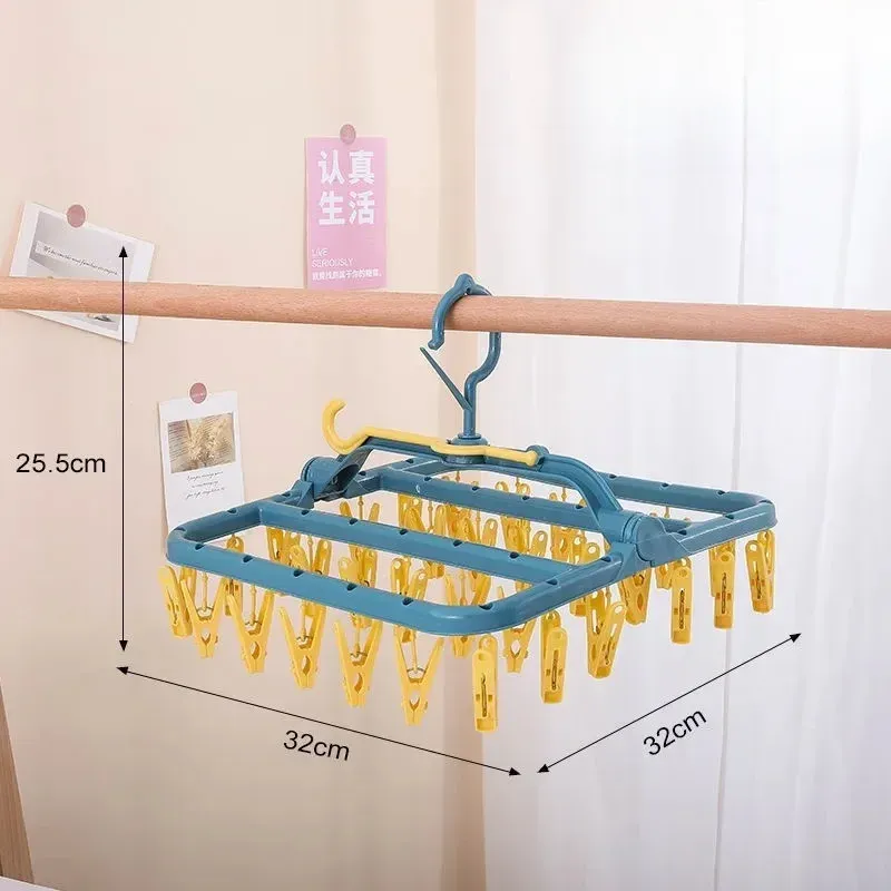Séchoir à linge pliable en plastique avec 32 pinces pour vêtements, sous-vêtements et chaussettes 10