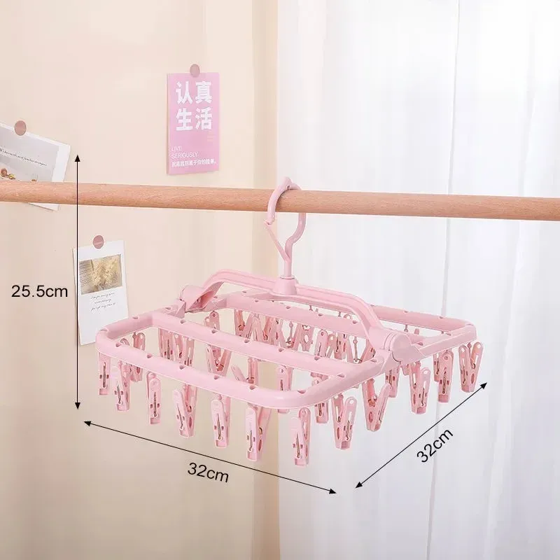 Séchoir à linge pliable en plastique avec 32 pinces pour vêtements, sous-vêtements et chaussettes 7