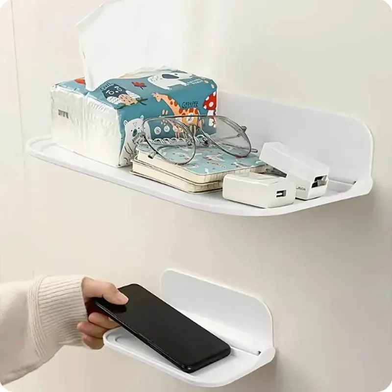 Étagère murale pliable sans perçage pour salle de bain, toilettes, cuisine et chevet, idéale pour le rangement du téléphone et du routeur Wifi 3