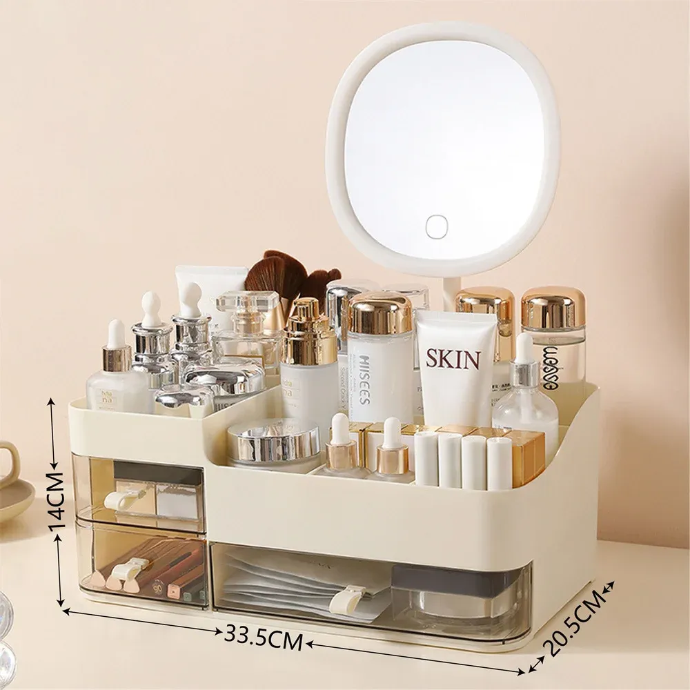 Organisateur cosmétique élégant de style tiroir avec miroir – Boîte de rangement portable pour maquillage, soins de la peau et rouge à lèvres 5