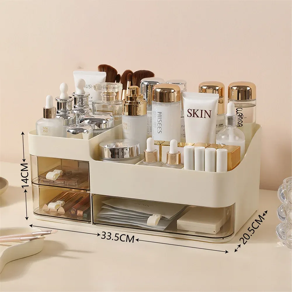 Organisateur cosmétique élégant de style tiroir avec miroir – Boîte de rangement portable pour maquillage, soins de la peau et rouge à lèvres 6