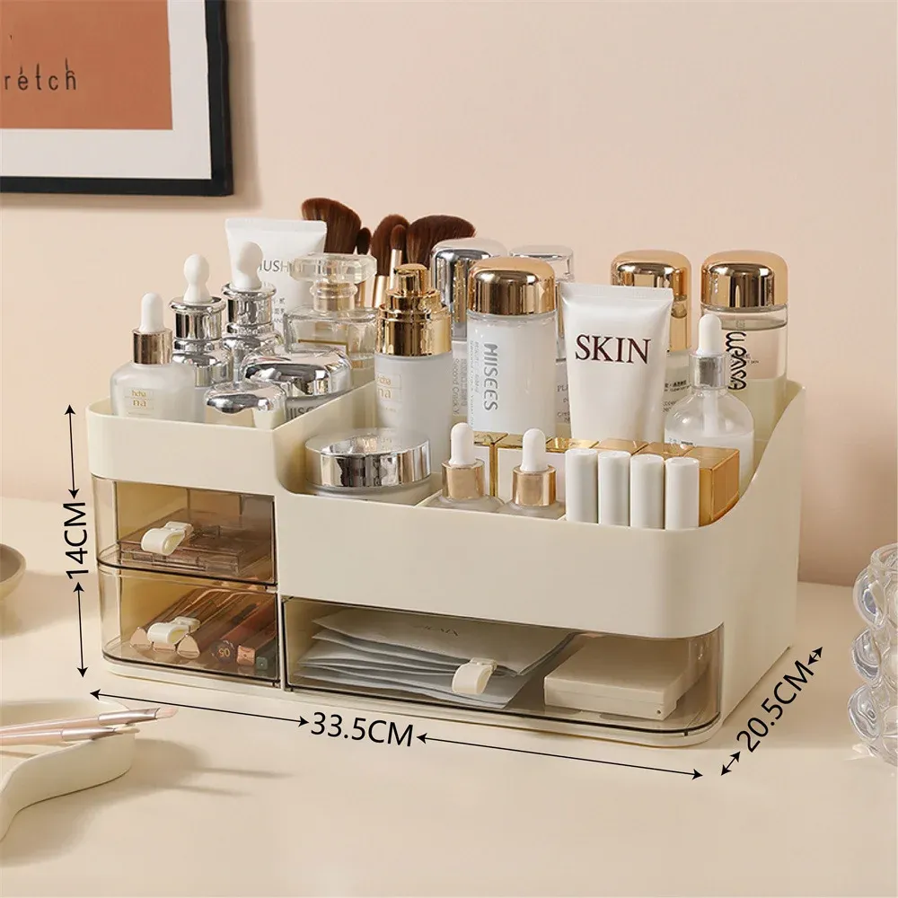 Organisateur cosmétique chic à tiroir avec miroir, vue d'ensemble