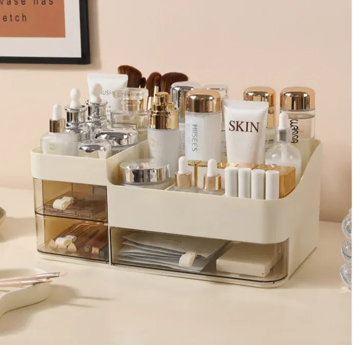 Organisateur cosmétique élégant de style tiroir avec miroir – Boîte de rangement portable pour maquillage, soins de la peau et rouge à lèvres 8