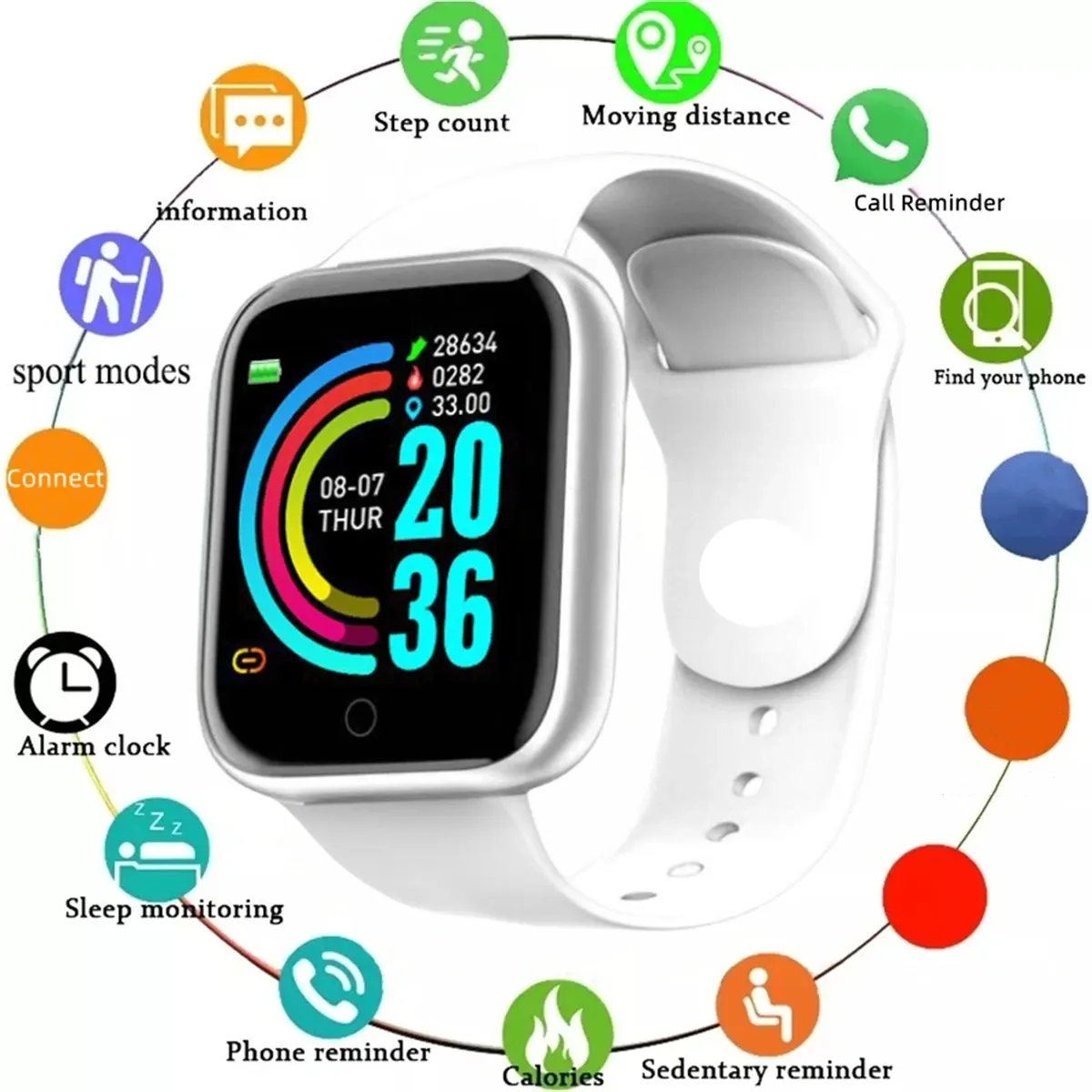 Montre connectée Bluetooth unisexe avec lecteur de musique, suivi d'activité et moniteur de sommeil 7