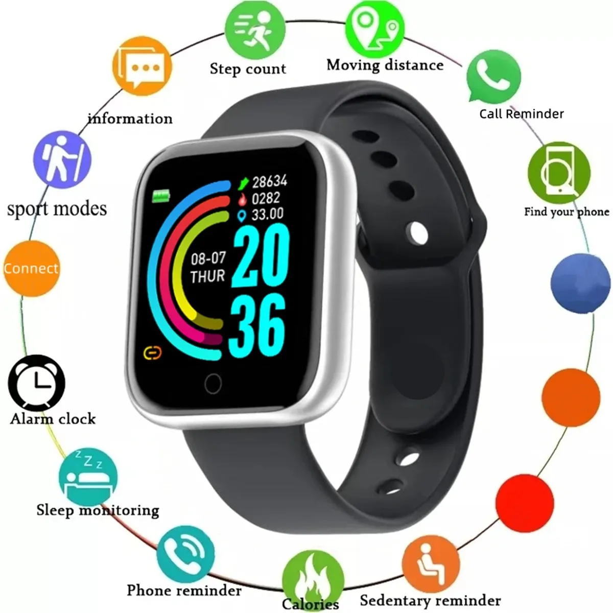 Montre connectée Bluetooth unisexe avec lecteur de musique, suivi d'activité et moniteur de sommeil 8