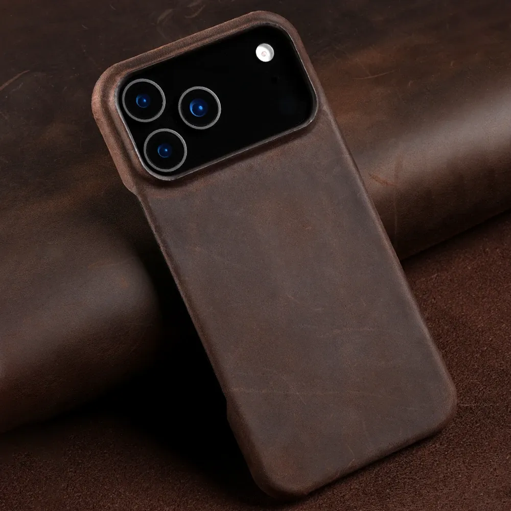 Étui magnétique en cuir pleine fleur huilé PULL-UP pour iPhone 15, 16 et 17 Pro Max, compatible MagSafe 6