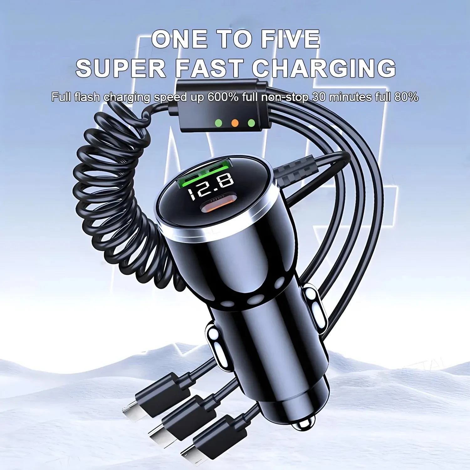 Chargeur de voiture à charge rapide 230 W, 5 ports, PD, QC 3.0, USB-C, adaptateur pour iPhone, Samsung, Huawei et Xiaomi 3
