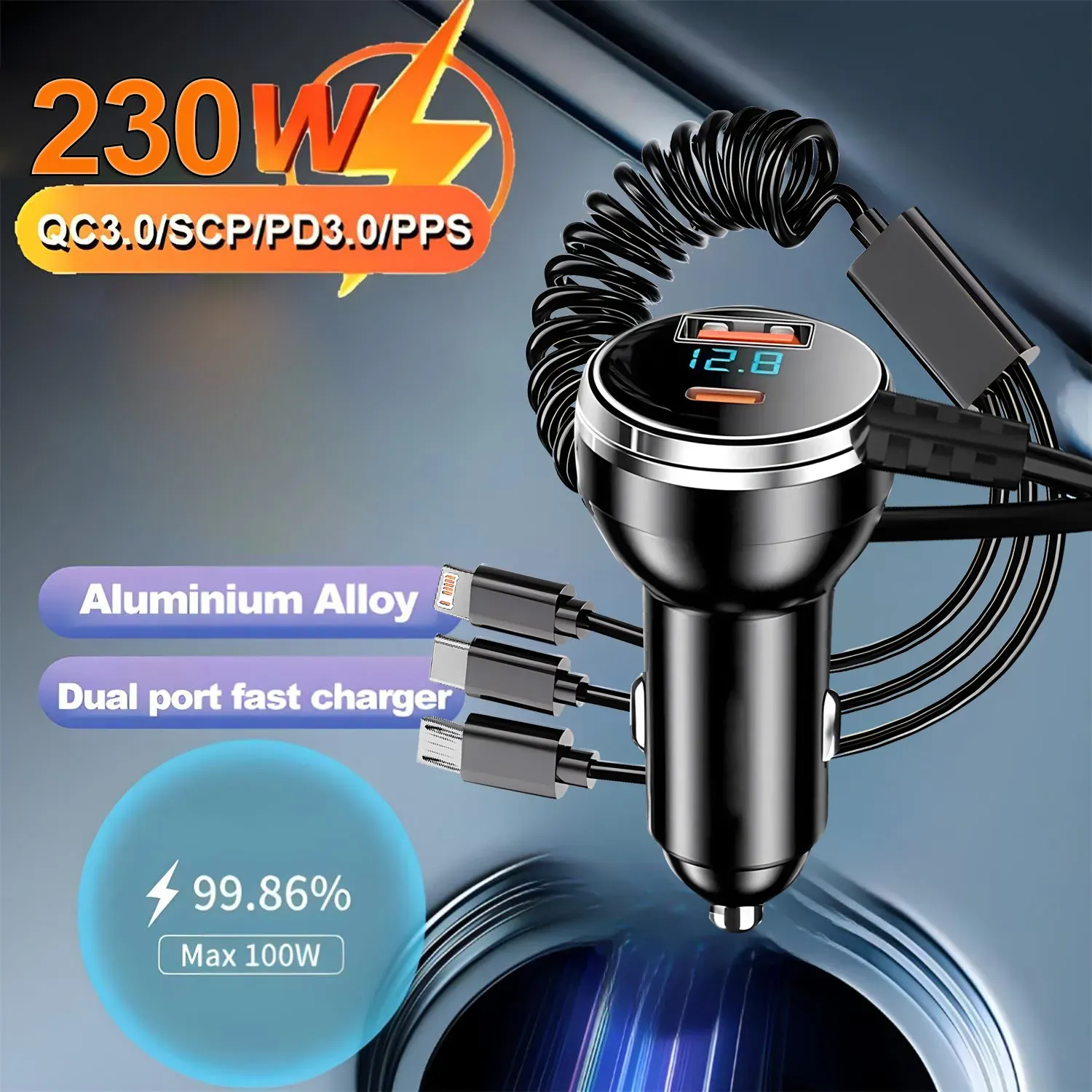 Chargeur de voiture 230W 5 ports USB-C PD QC3.0