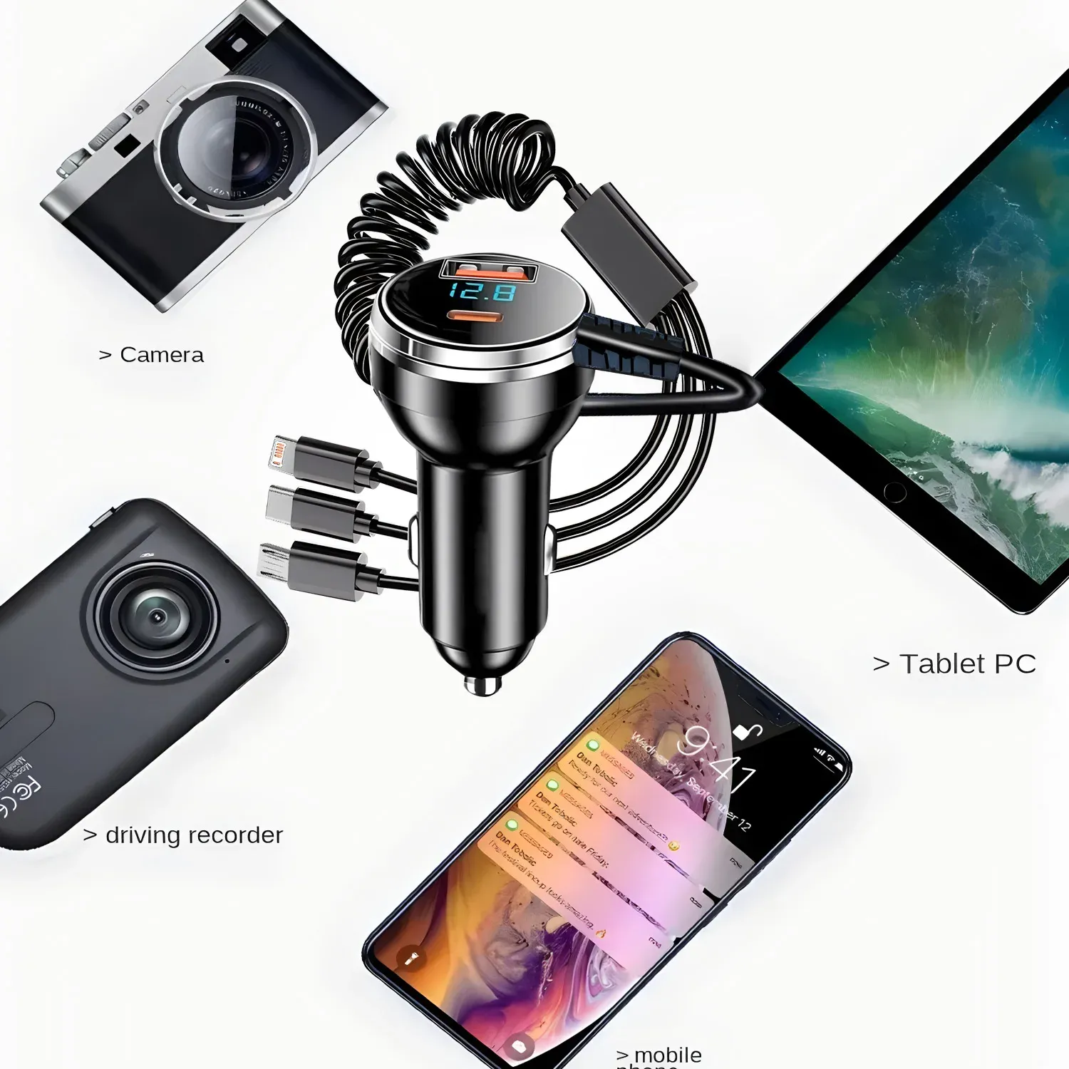 Chargeur de voiture USB-C avec charge simultanée