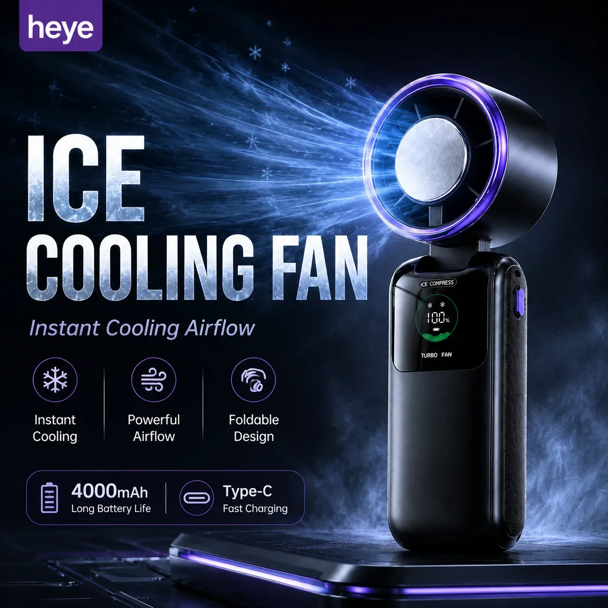 Ventilateur de Cou Portable 5 Vitesses, Pliable, Batterie 4000 mAh (Autonomie 9 h), Mains Libres, Voyage et Extérieur