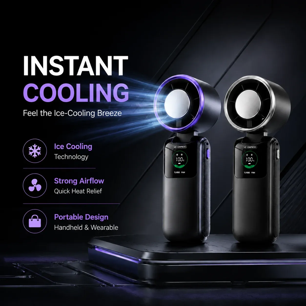 Ventilateur de Cou Portable 5 Vitesses, Pliable, Batterie 4000 mAh (Autonomie 9 h), Mains Libres, Voyage et Extérieur 2