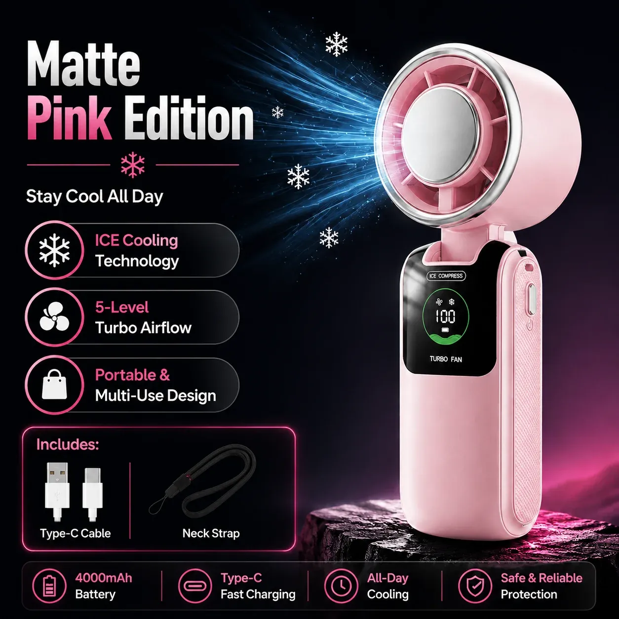 Ventilateur de Cou Portable 5 Vitesses, Pliable, Batterie 4000 mAh (Autonomie 9 h), Mains Libres, Voyage et Extérieur 7