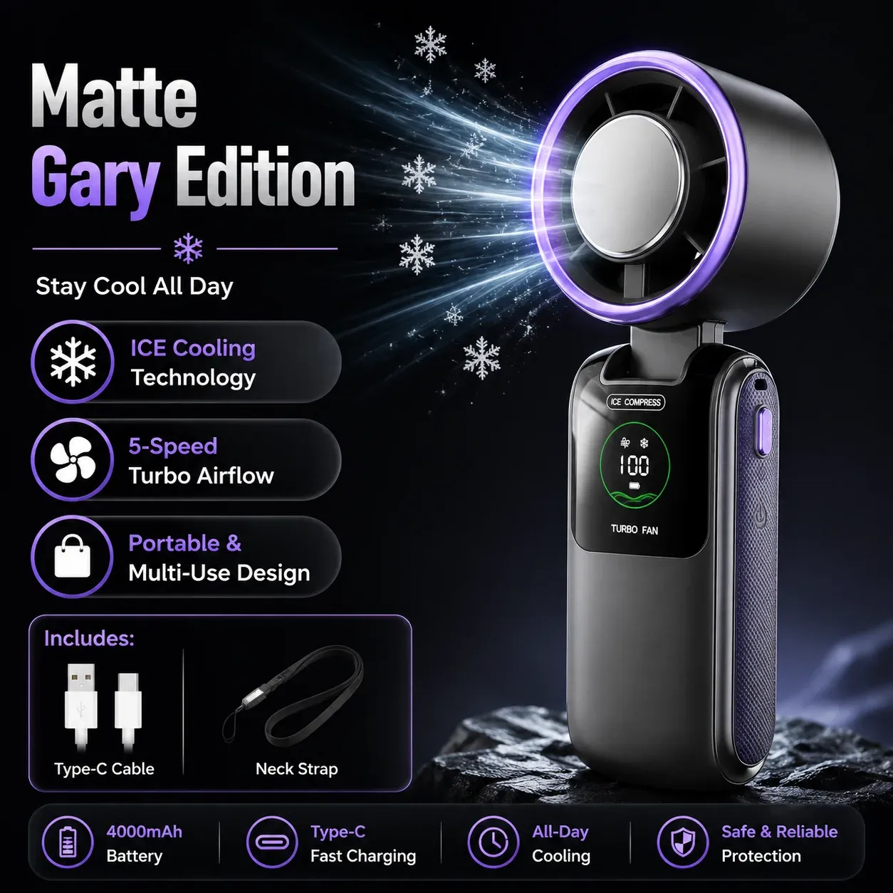 Ventilateur de Cou Portable 5 Vitesses, Pliable, Batterie 4000 mAh (Autonomie 9 h), Mains Libres, Voyage et Extérieur 11