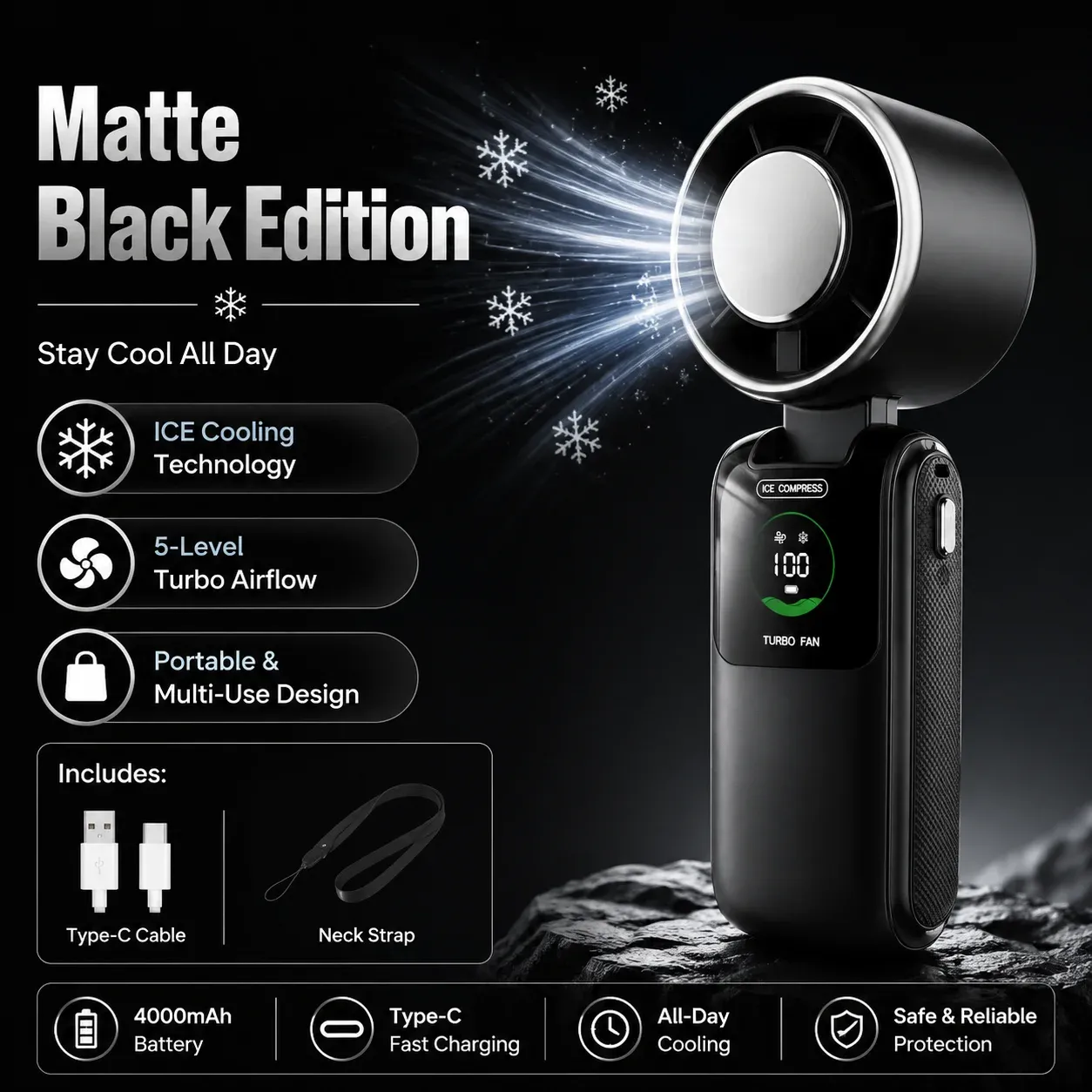 Ventilateur de Cou Portable 5 Vitesses, Pliable, Batterie 4000 mAh (Autonomie 9 h), Mains Libres, Voyage et Extérieur 9