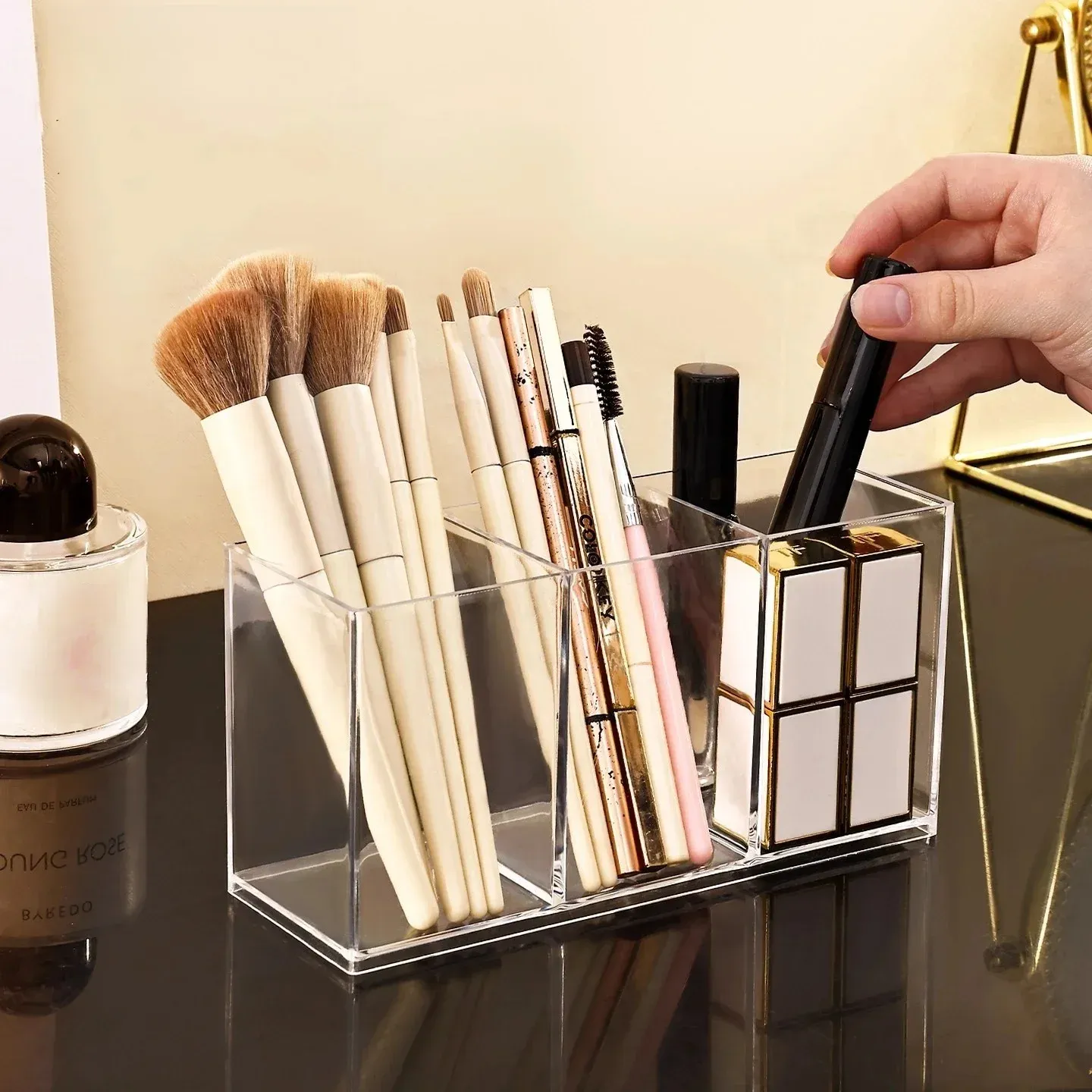 Boîte de rangement transparente pour pinceaux de maquillage, 1, 2 ou 3 compartiments, idéale pour la coiffeuse 4