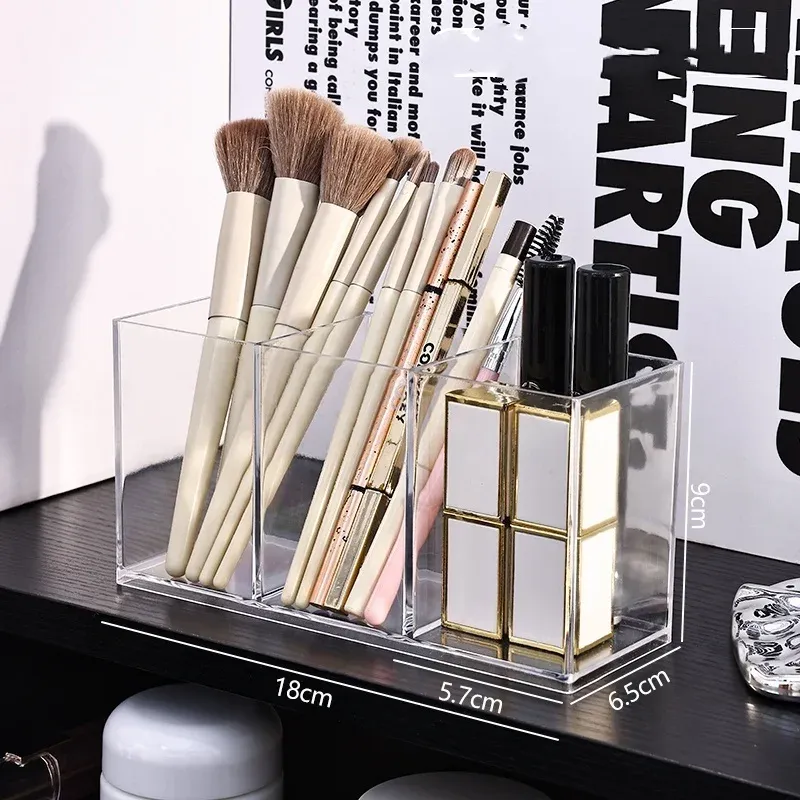 Boîte de rangement transparente pour pinceaux de maquillage, 1, 2 ou 3 compartiments, idéale pour la coiffeuse 9