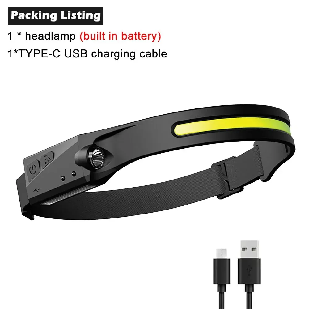 Lampe frontale LED rechargeable par USB avec batterie intégrée, 5 modes d'éclairage, pour la pêche et le camping 10