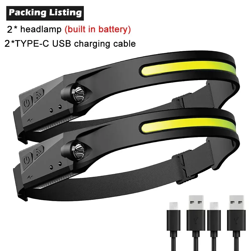Lampe frontale LED rechargeable par USB avec batterie intégrée, 5 modes d'éclairage, pour la pêche et le camping 9