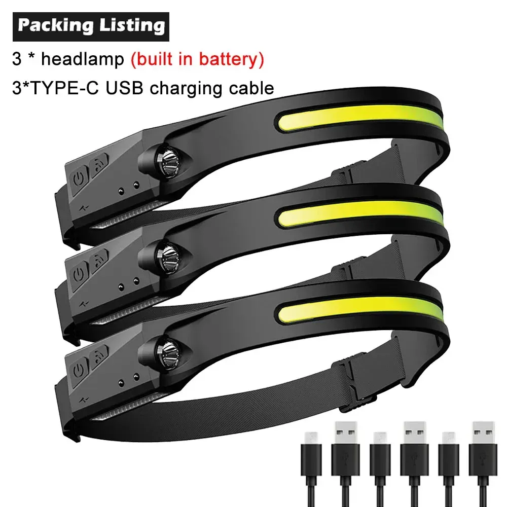 Lampe frontale LED rechargeable par USB avec batterie intégrée, 5 modes d'éclairage, pour la pêche et le camping 8