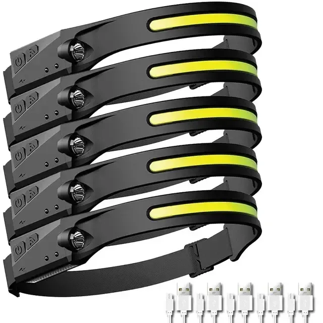 Lampe frontale LED rechargeable par USB avec batterie intégrée, 5 modes d'éclairage, pour la pêche et le camping 7
