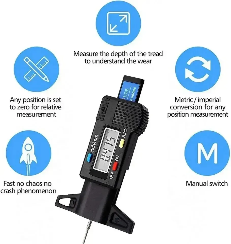 Jauge de profondeur numérique LCD pour pneus de voiture, 0-25 mm 3