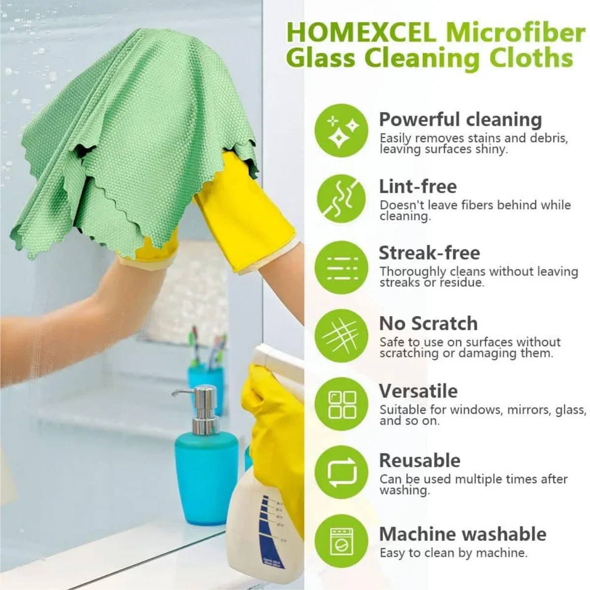 Lot de 5 ou 10 chiffons de nettoyage en microfibre pour verre, non pelucheux 3