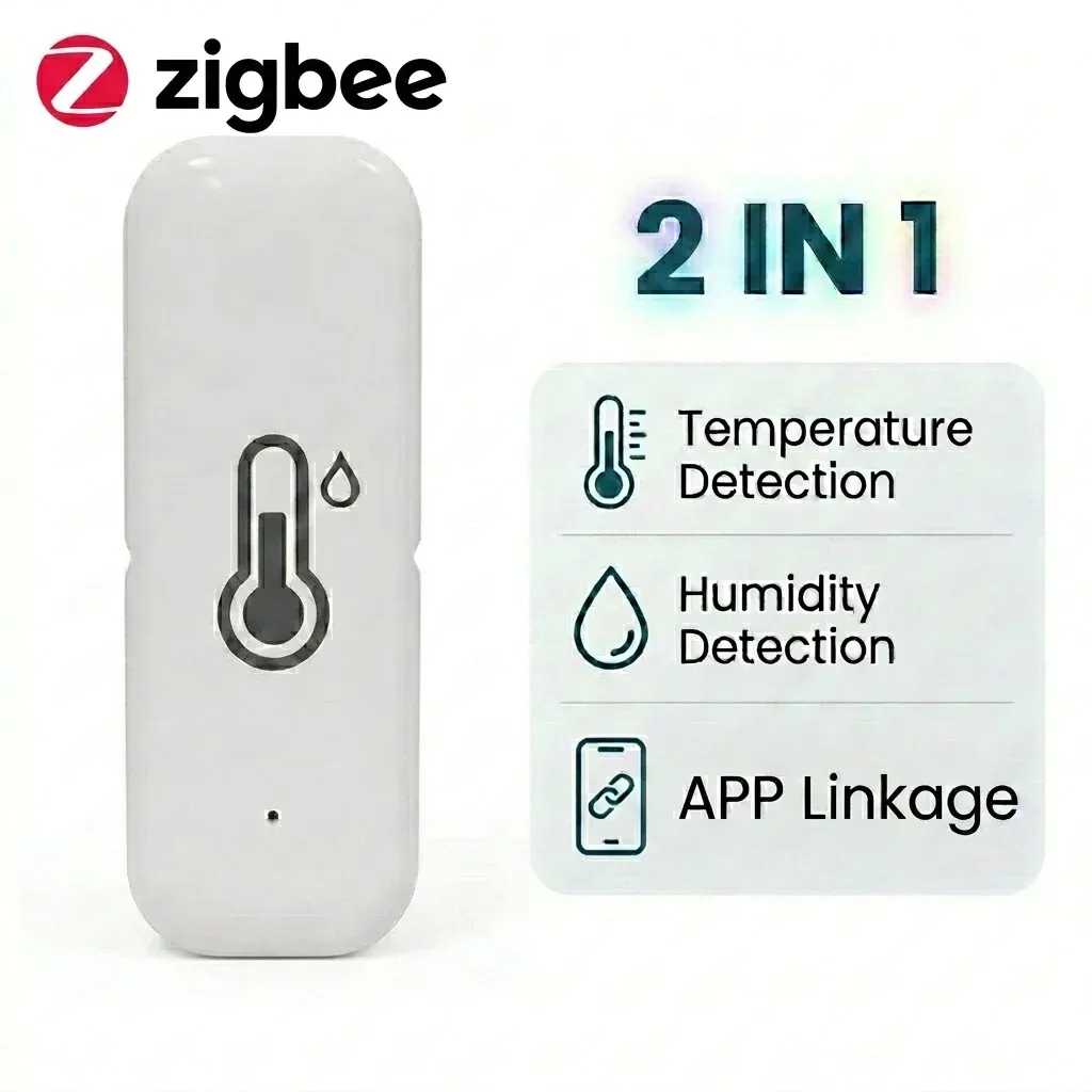 Capteur intelligent Zigbee de température et d'humidité d'intérieur, compatible Alexa et Google Home