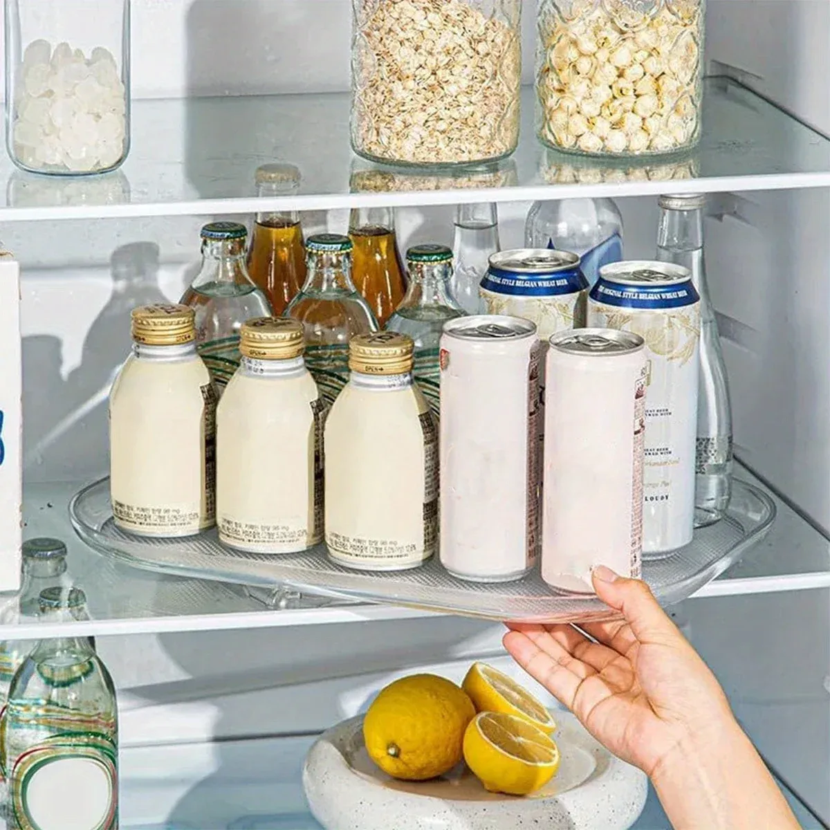 Plateau de rangement rotatif à 360 degrés pour réfrigérateur, idéal pour les pots à épices et le rangement divers en cuisine 4