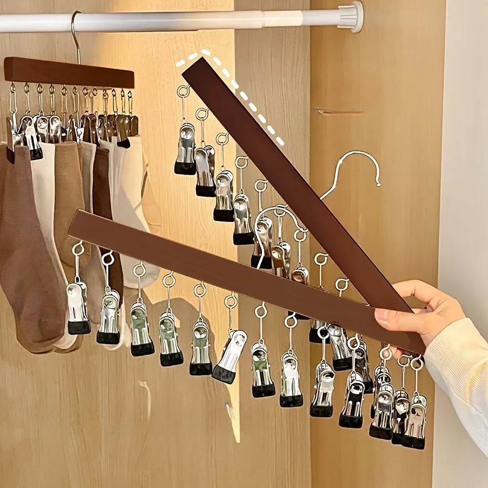 Organisateur de leggings à 12 pinces pour placard, cintre en bois multi-pinces pour leggings, gain de place, pour pantalons et foulards 6