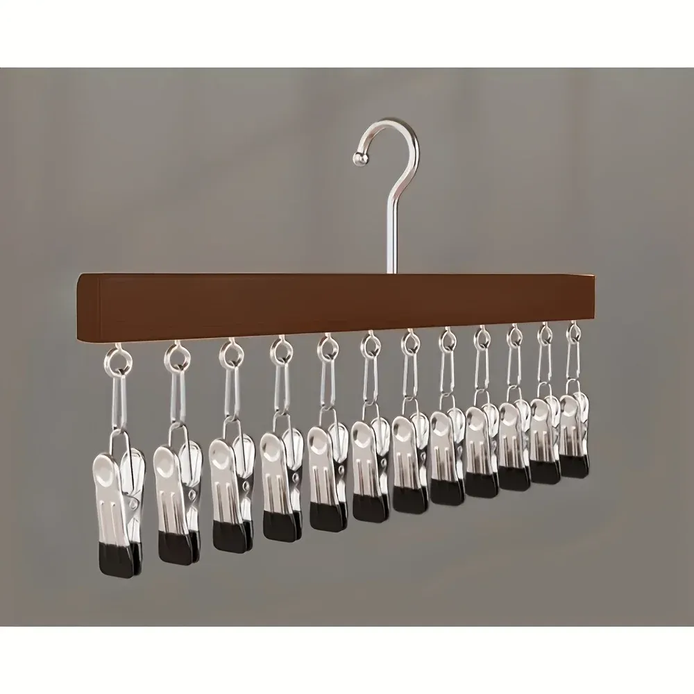 Organisateur de leggings à 12 pinces pour placard, cintre en bois multi-pinces pour leggings, gain de place, pour pantalons et foulards 7