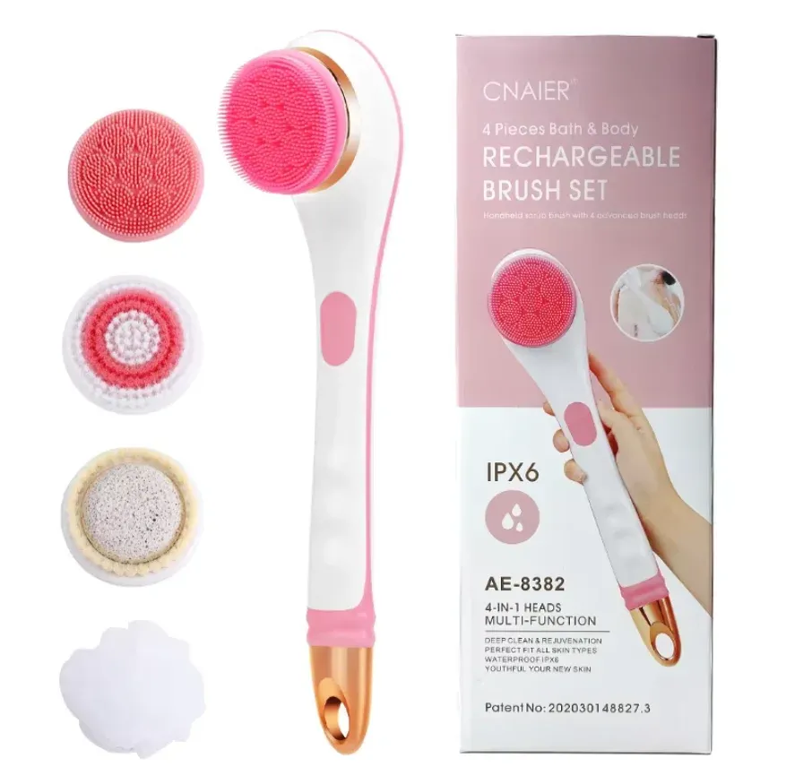 Brosse de bain électrique à long manche, étanche, avec têtes interchangeables pour le dos, les pieds et le corps 8