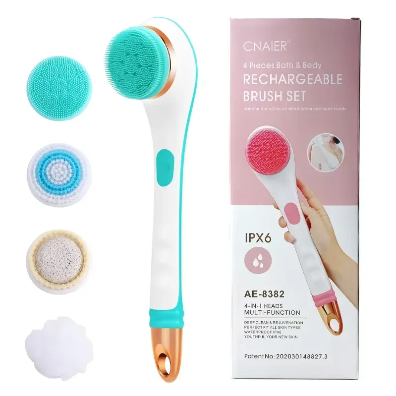 Brosse de bain électrique à long manche, étanche, avec têtes interchangeables pour le dos, les pieds et le corps 9