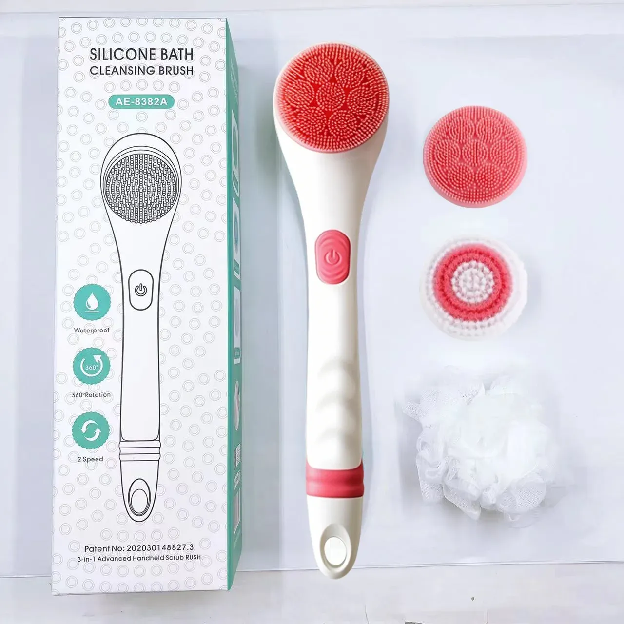 Brosse de bain électrique à long manche, étanche, avec têtes interchangeables pour le dos, les pieds et le corps 10