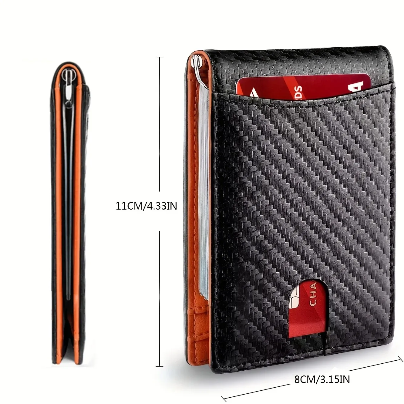 Portefeuille fin en cuir pour homme avec pince à billets, poche avant et protection RFID, format pliable et design minimaliste 2