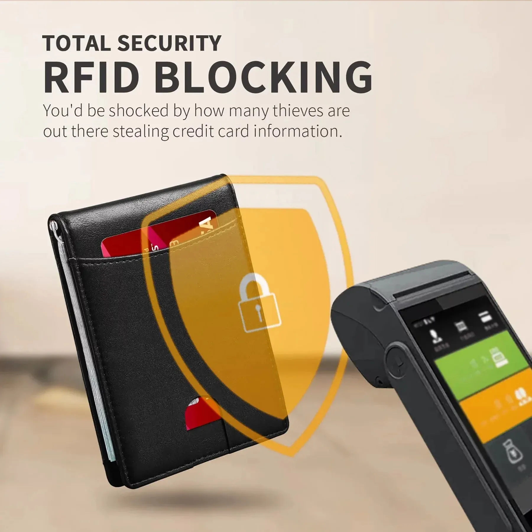 Portefeuille fin en cuir pour homme avec pince à billets, poche avant et protection RFID, format pliable et design minimaliste 4