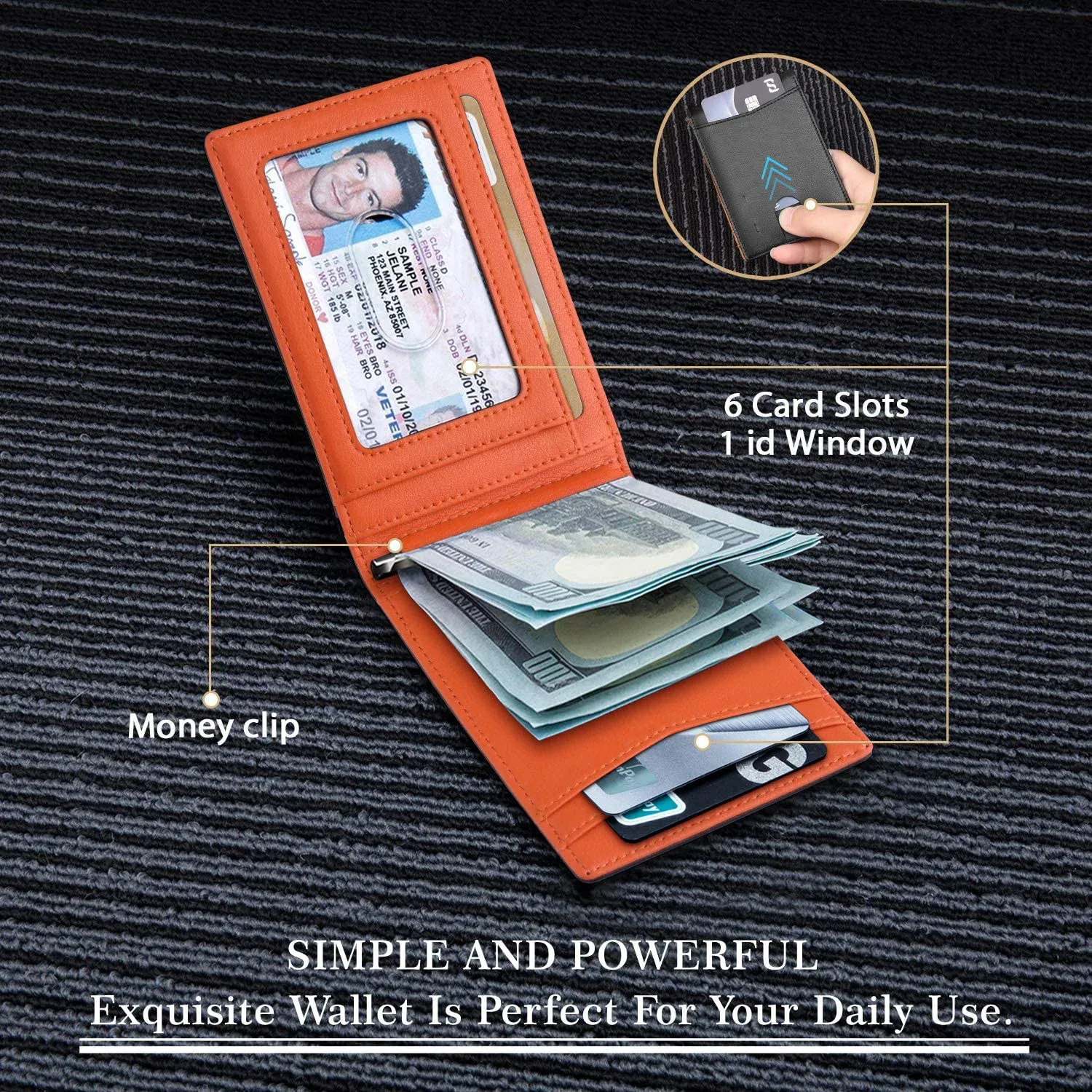 Portefeuille pour homme en cuir, détails