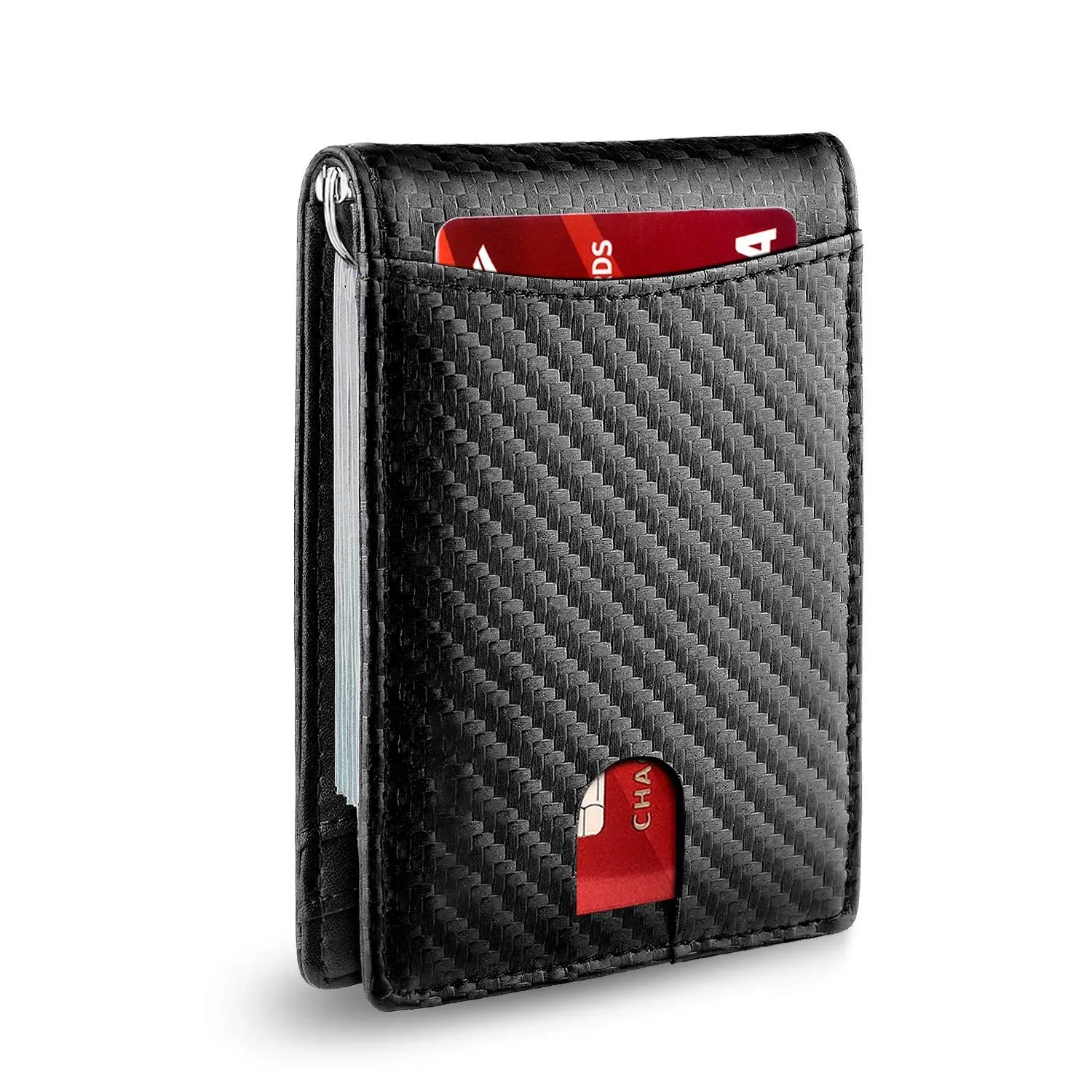 Portefeuille fin en cuir pour homme avec pince à billets, poche avant et protection RFID, format pliable et design minimaliste 12