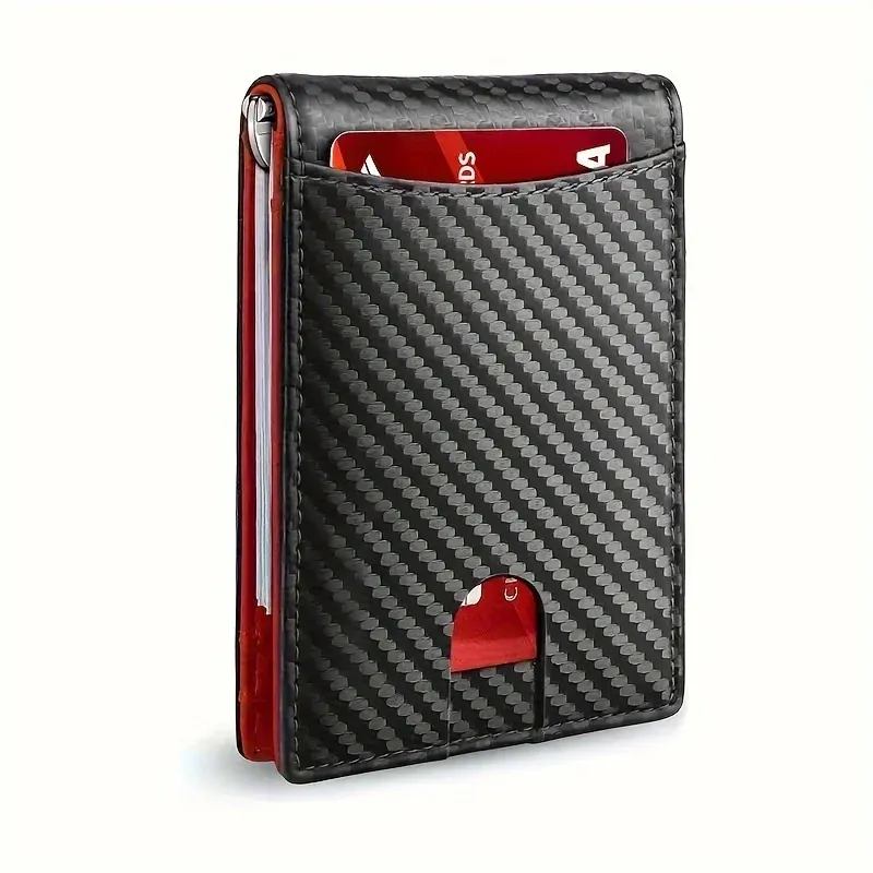 Portefeuille fin en cuir pour homme avec pince à billets, poche avant et protection RFID, format pliable et design minimaliste 10