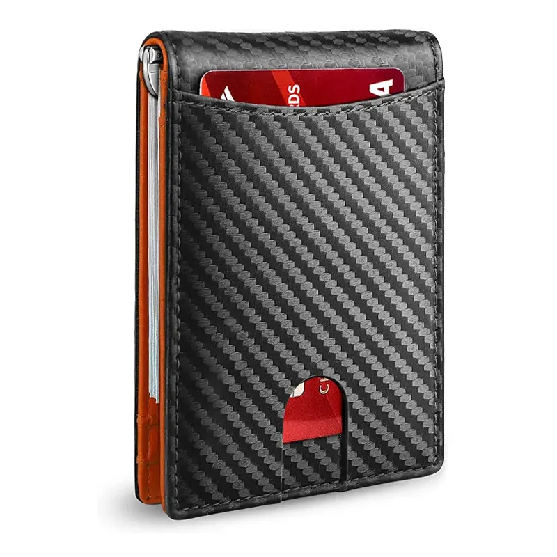 Portefeuille fin en cuir pour homme avec pince à billets, poche avant et protection RFID, format pliable et design minimaliste 11