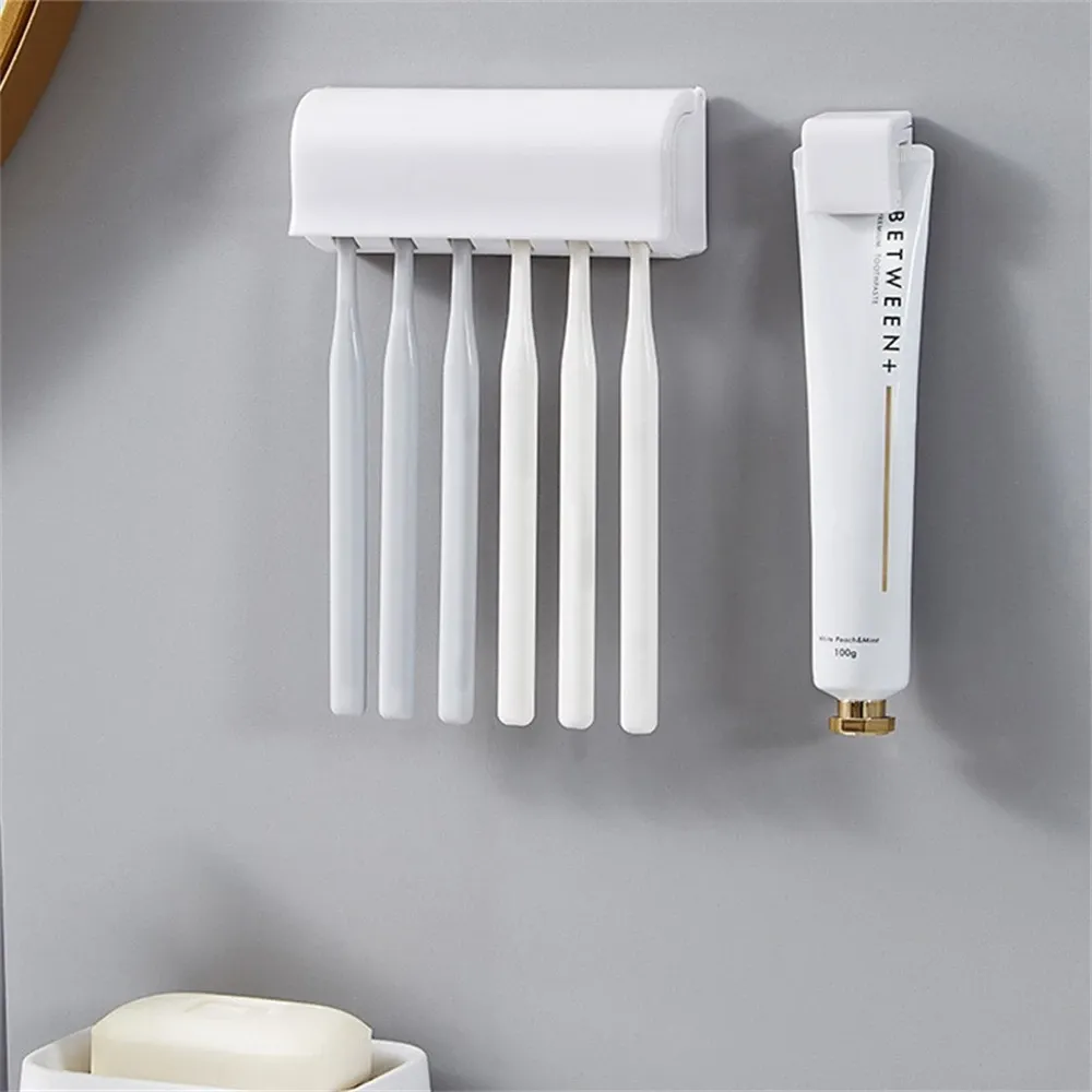 Porte-brosses à dents mural avec couvercle et organisateur 6 fentes pour salle de bain 2