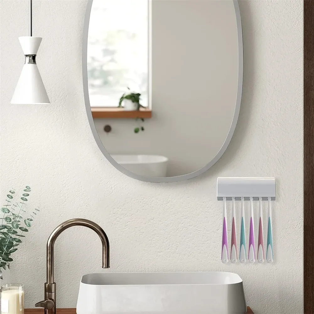 Porte-brosses à dents mural avec couvercle et organisateur 6 fentes pour salle de bain 4