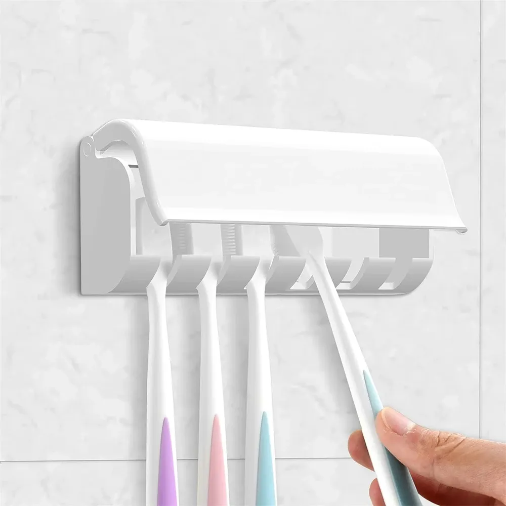 Porte-brosses à dents mural avec couvercle et organisateur 6 fentes pour salle de bain 7