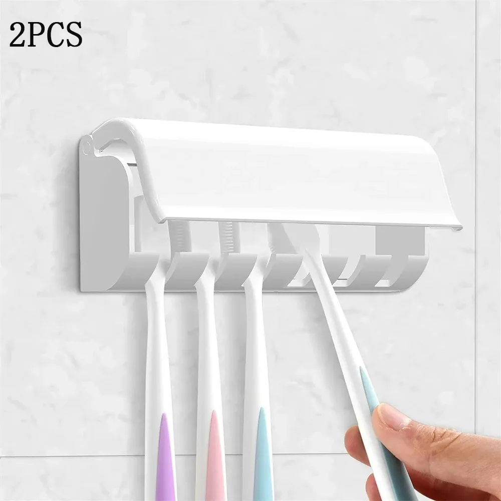 Porte-brosses à dents mural avec couvercle et organisateur 6 fentes pour salle de bain 8