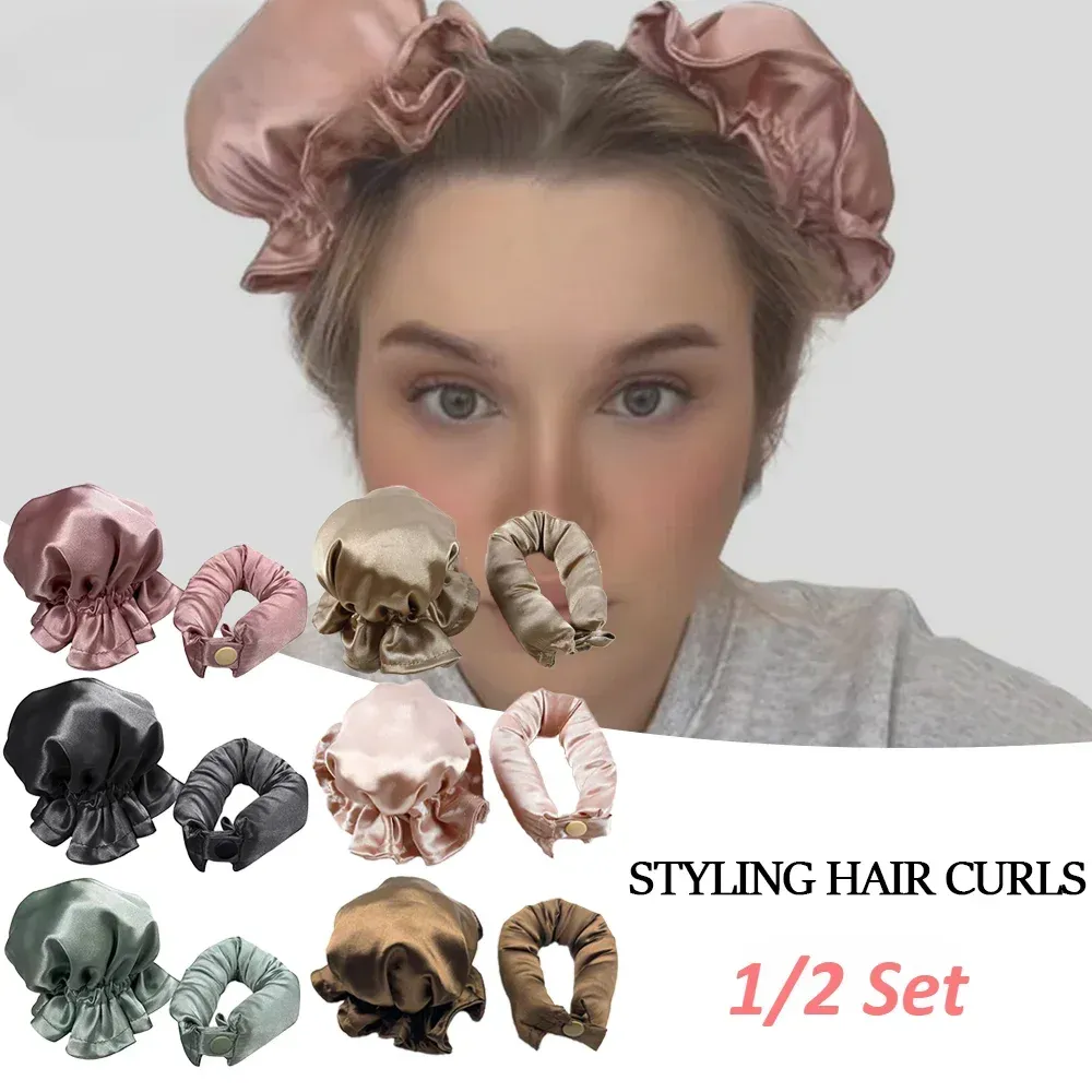 Ensemble de bigoudis en soie sans chaleur, tige à boucler sans chaleur, bandeau de nuit pour boucles paresseuses, outils de coiffure pour femmes, lot de 2 - Image 1