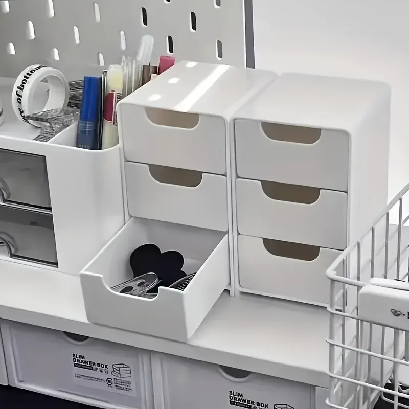 Organisateur de bureau élégant à 3 niveaux avec tiroirs – Rangement pour fournitures, bijoux et cosmétiques – Boîte de séparation portable - Image 1